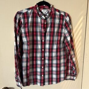 J. Crew Ruffle Neck Plaid Shirt